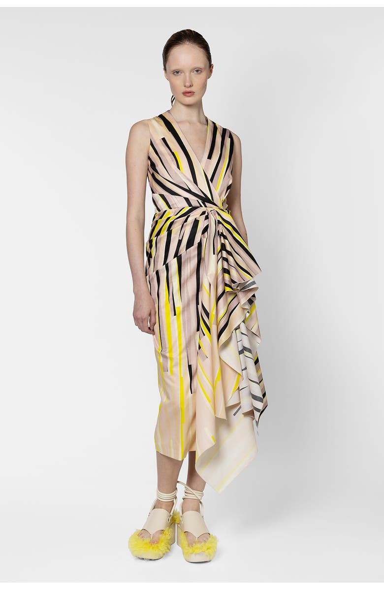 Roksanda Esra Stripe Cotton Fitted Midi Dress, Main, color, Collage Print Yellow / Black