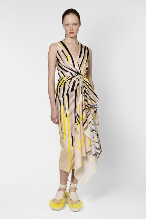Esra Stripe Cotton Fitted Midi Dress