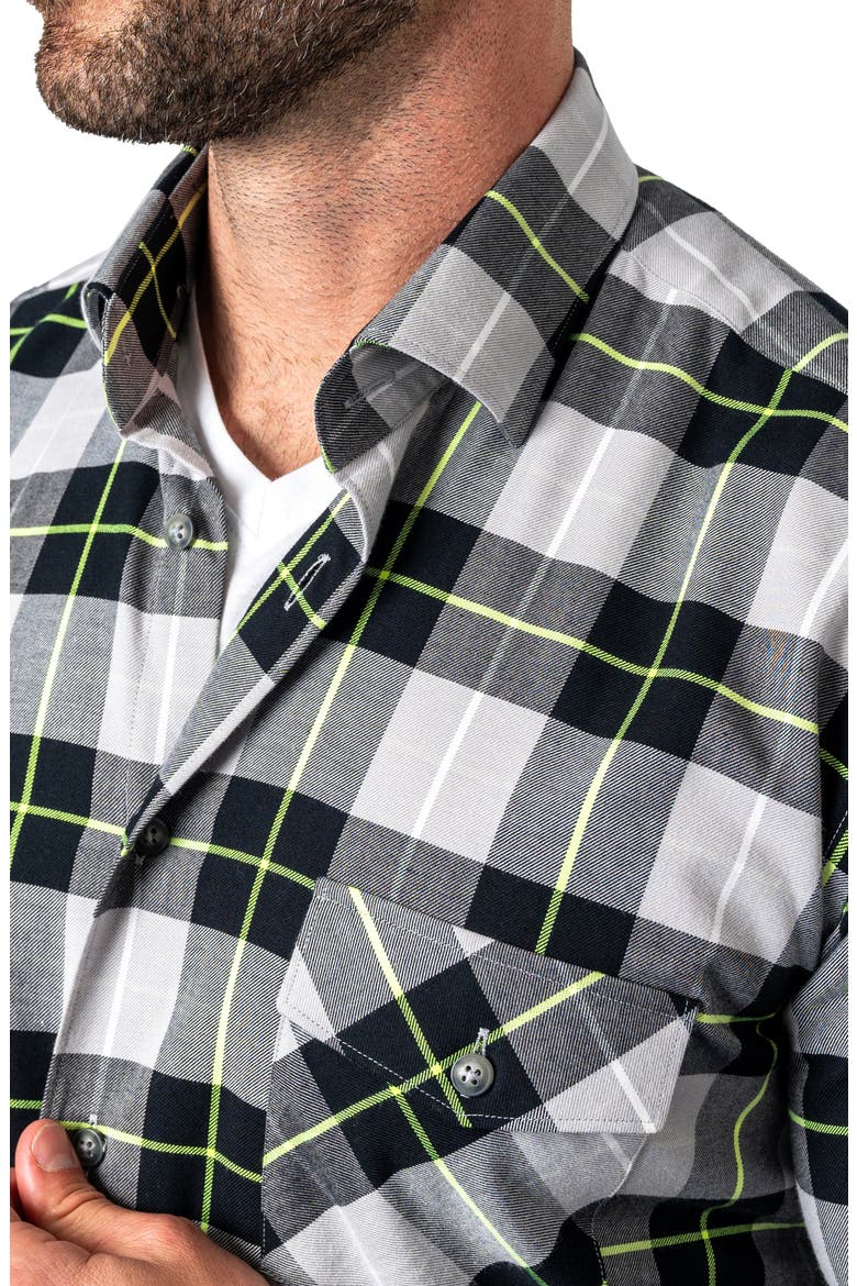 Plaid Embroidered Cotton Flannel Button-Up Shirt, Alternate, color, BLACK
