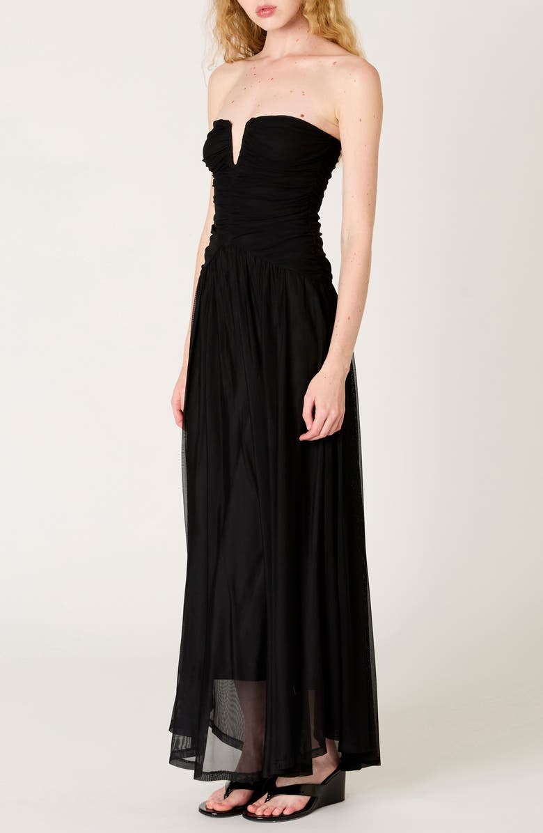 Nia Beverly Ruched Strapless Chiffon Maxi Dress, Alternate, color, Black