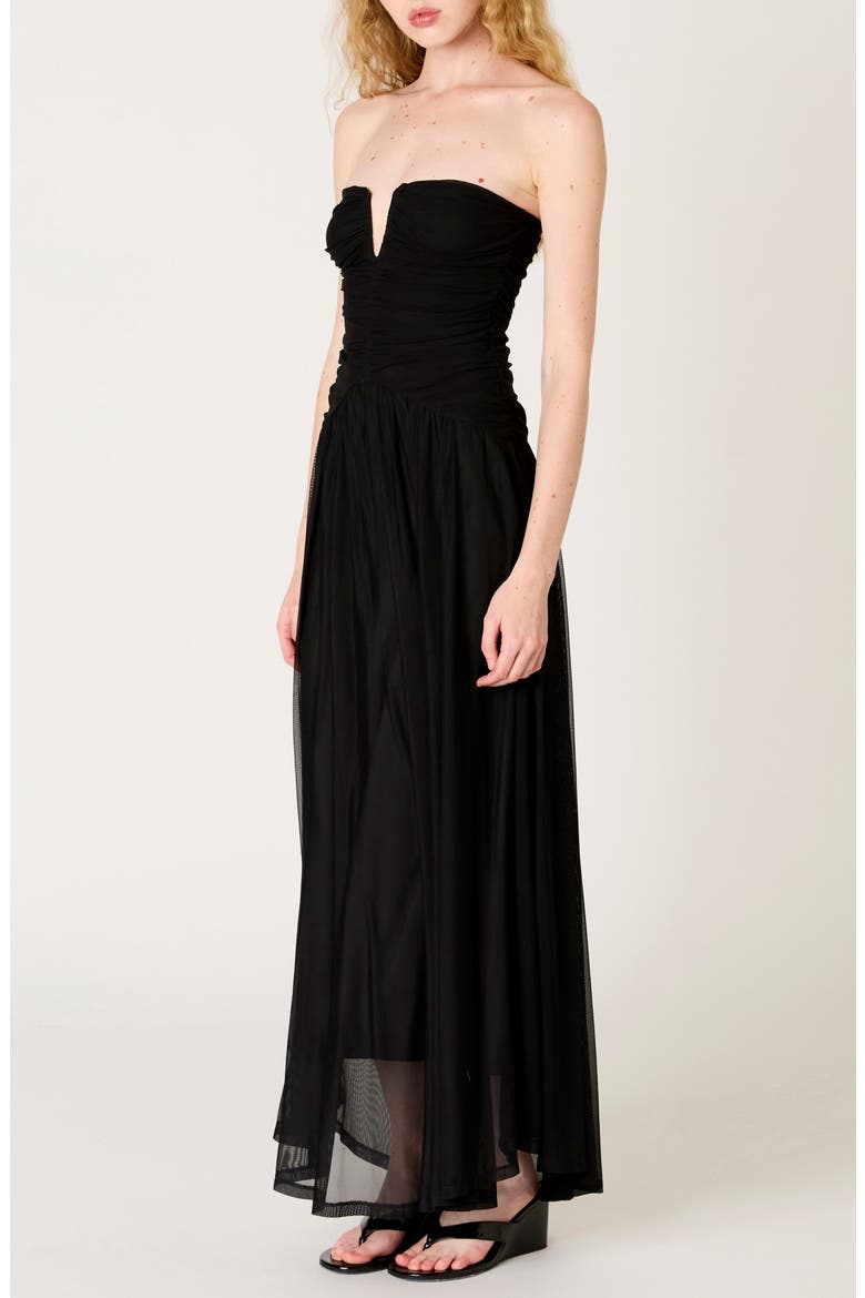 black strapless chiffon maxi dress Strapless Chiffon Drop Skirt Maxi Dress in Black