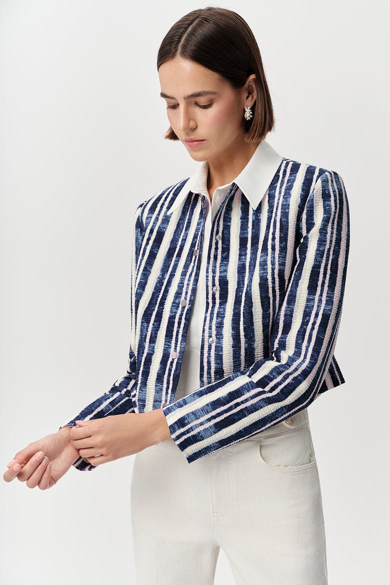 Achille Crew Neck Padded Shoulder Cropped Jacket, Alternate, color, Sax