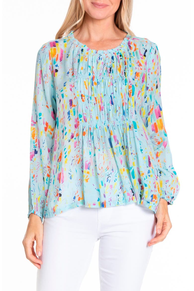 Smock Neck Top, Main, color, TURQUOISE MULTI