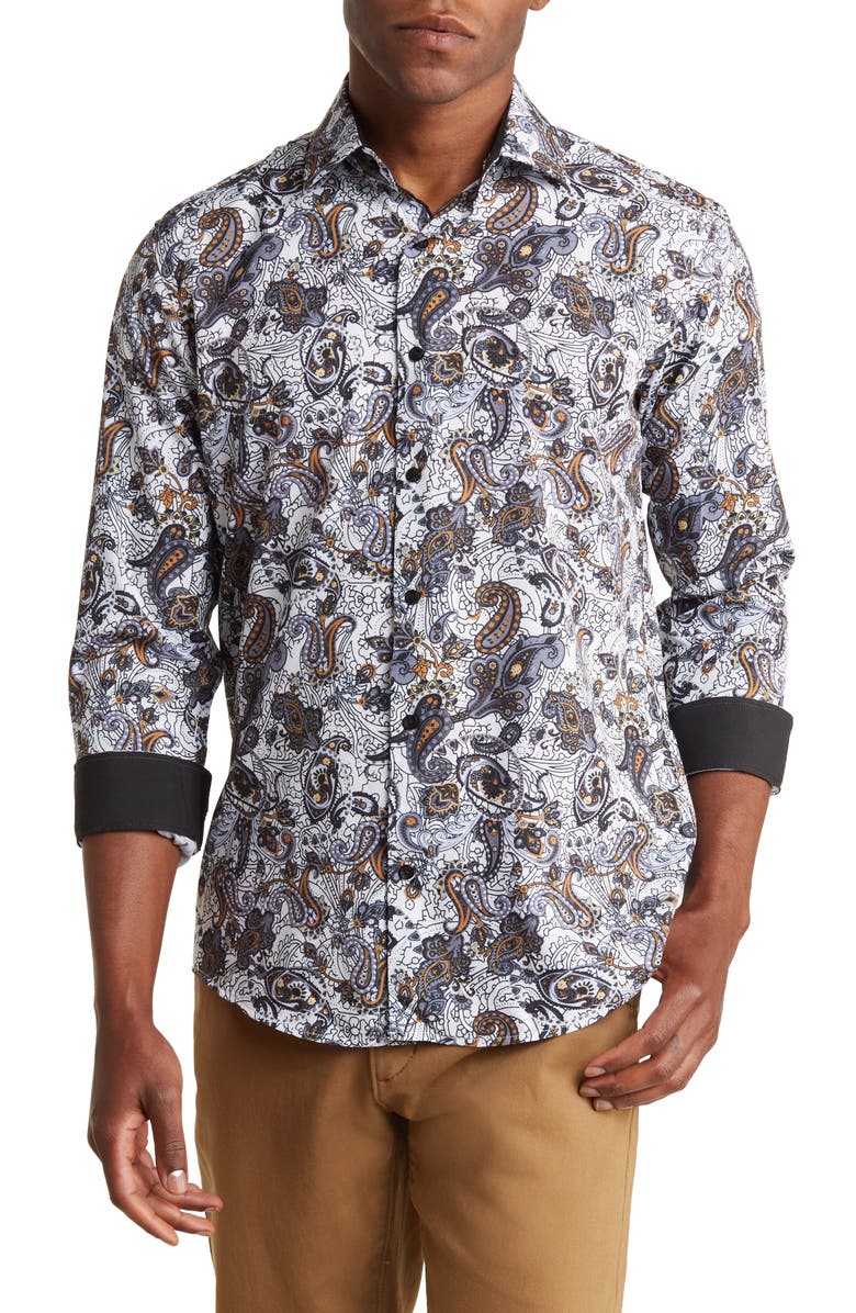 Azaro Uomo Slim Fit Paisley Print Performance Dress Shirt, Main, color,