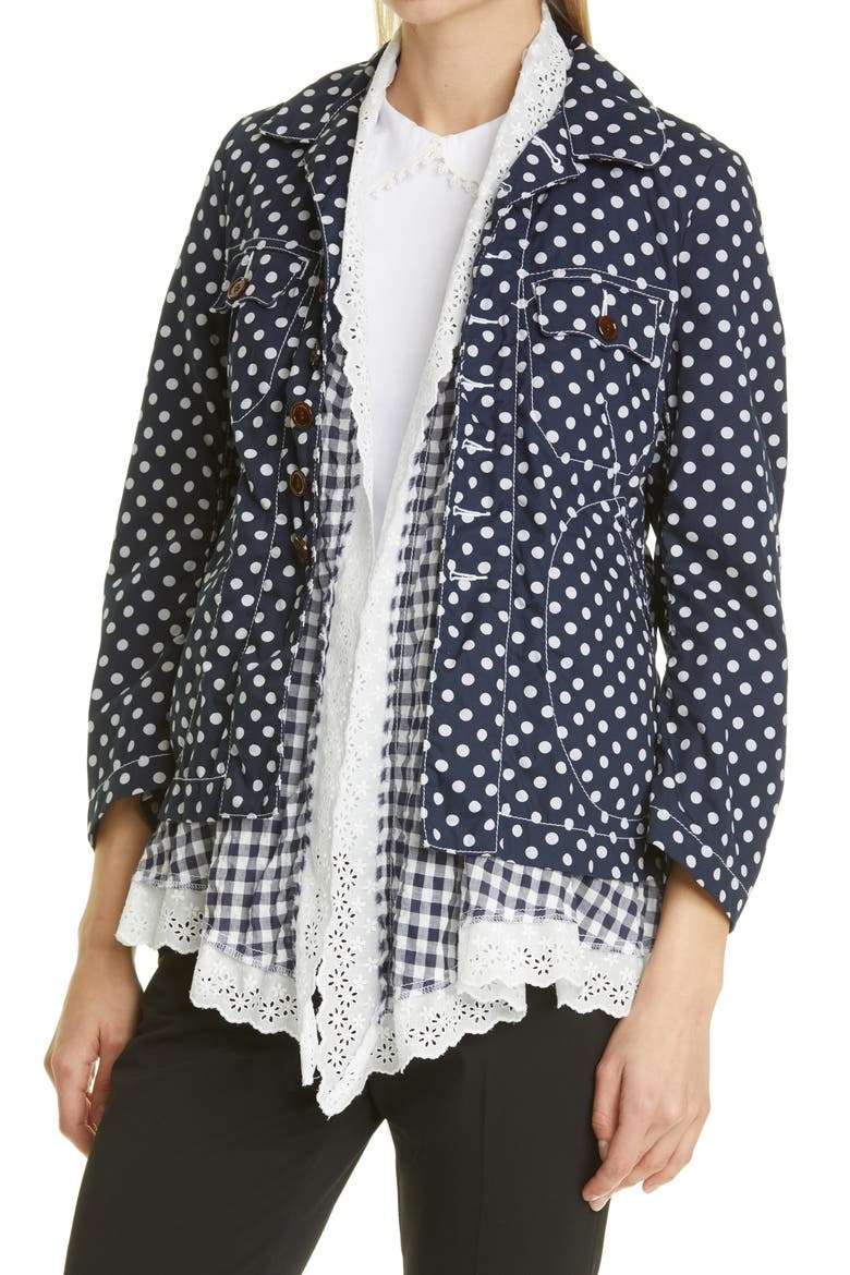 Tricot Comme des Garçons Polka Dot Layered Jacket, Alternate, color, NAVY/ WHITE