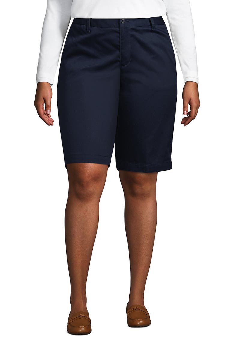 Plus Size Plain Front Blend Chino Shorts, Main, color, Classic Navy