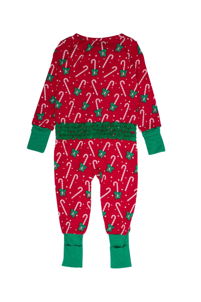 Girls SoftSnooze Holiday Convertible Ruffle One Piece Pajama, Alternate, color, Candy Cane Cutie