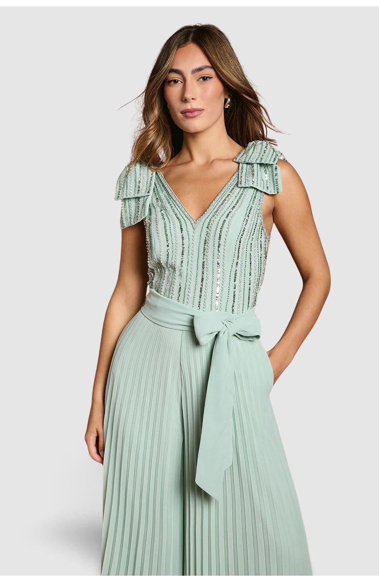 Coast Embellished Bow Shoulder Jumpsuit, Alternate, color, Sage