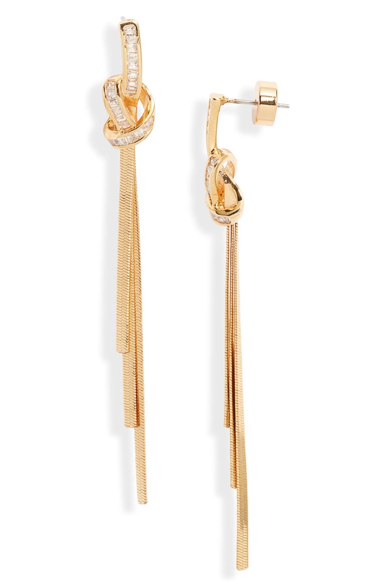 Cubic Zirconia Knot Tassel Drop Earrings, Main, color, CLEAR- GOLD