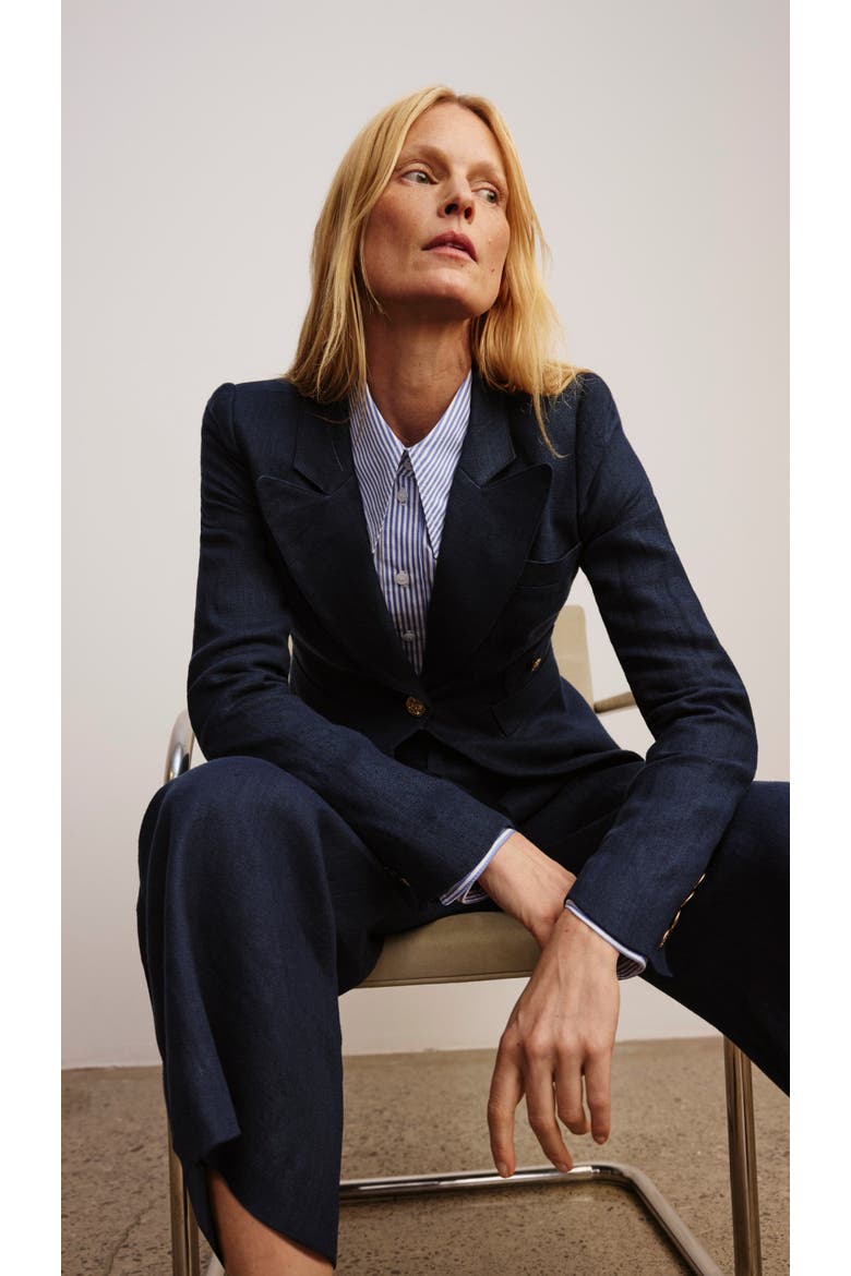 Linen Classic Duchess Blazer, Alternate, color, Navy Linen
