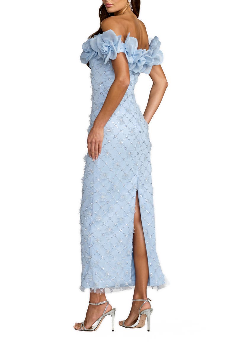 Off The Shoulder Embellished Dress With 3D Flower Detail, Alternate, color, Powder Blue