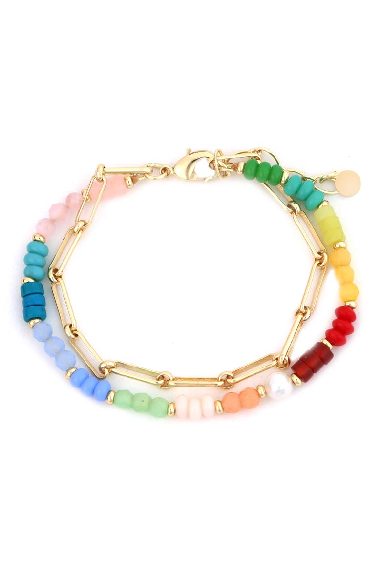 Multi-Row Beaded & Chain Bracelet, Main, color, MULTI