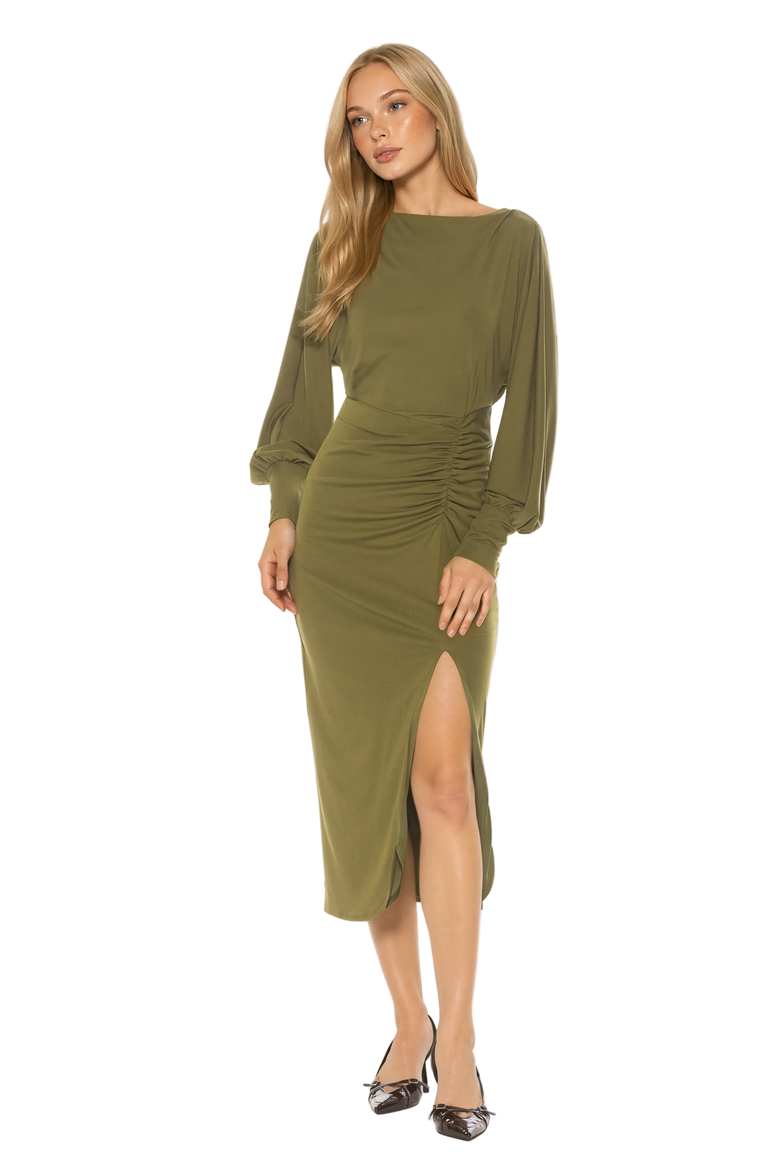 Uri Boatneck Dolman Sleeve Dress with V Back, Alternate, color, Sage