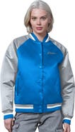 STARTER Women's Starter Blue/Silver Detroit Lions Satin Full-Snap Vintage Varsity Jacket