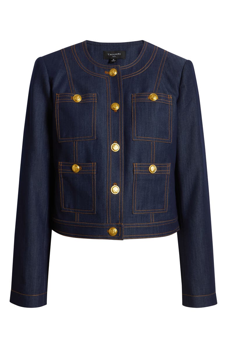 Tahari ASL Crop Denim Jacket, Alternate, color, 