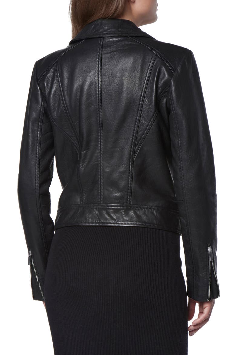 Carnegie French Bubble Lambskin Moto Jacket, Alternate, color, BLACK