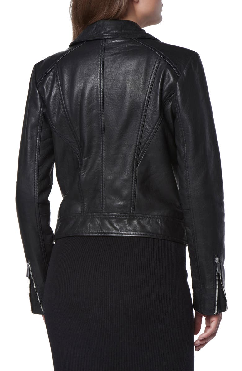 Andrew Marc Carnegie French Bubble Lambskin Moto Jacket, Alternate, color, Black