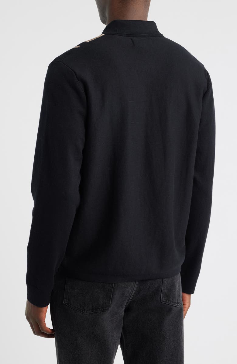 Wax London Lennox Stripe Cotton & Cashmere Zip-Up Shirt, Alternate, color, Black / Beige