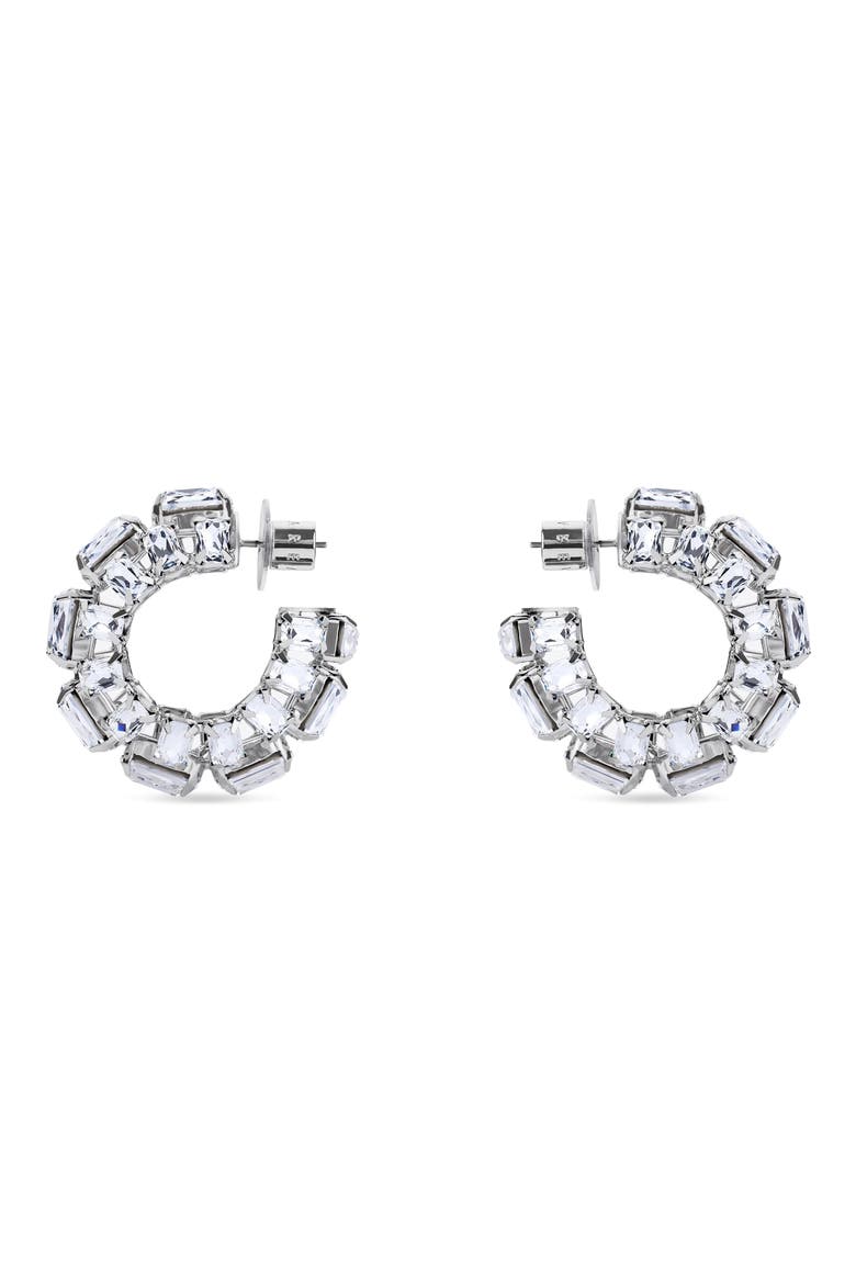 Small Crystal Hoop Earrings, Main, color, CLEAR CRYSTAL/ SILVER