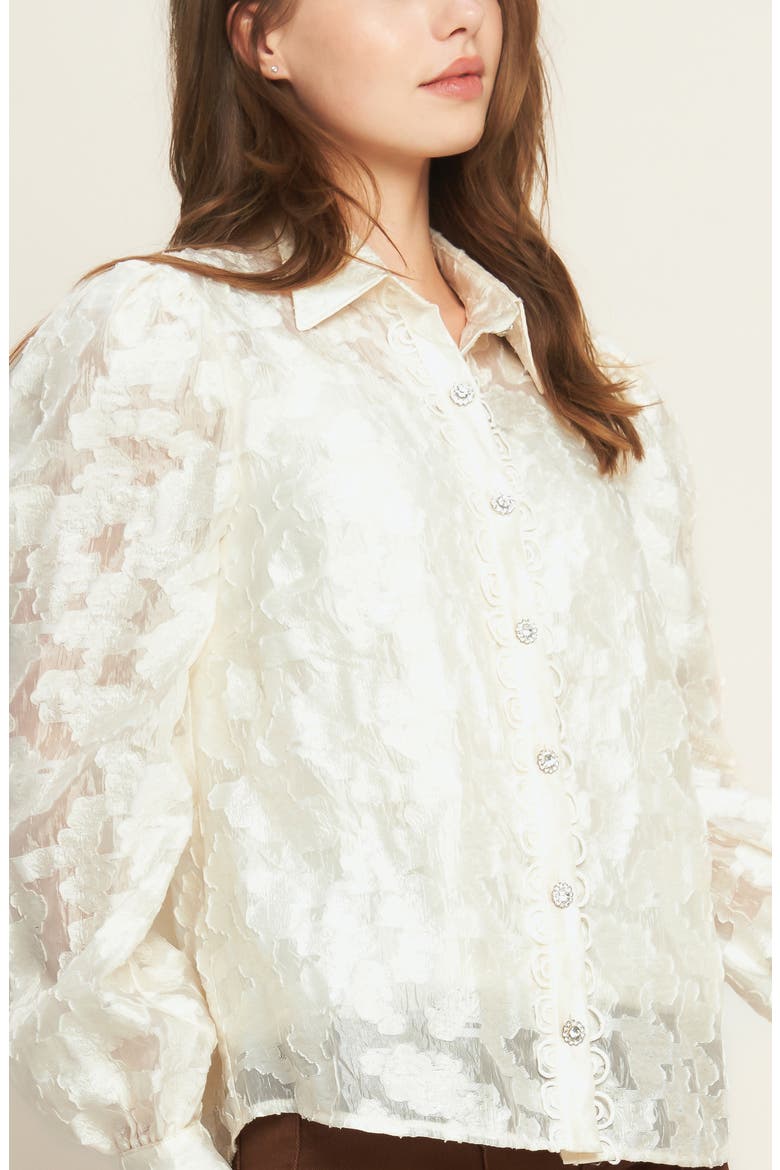 Floral Jacquard Button Front Shirt, Alternate, color, IVORY