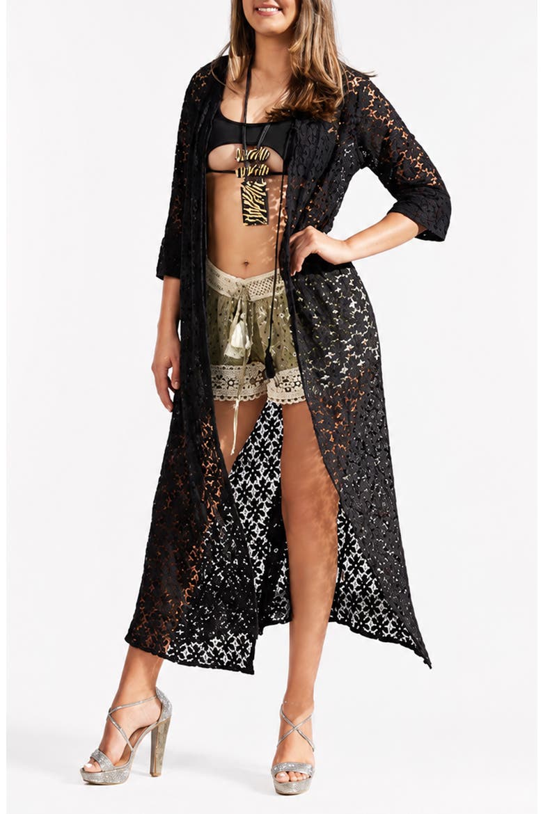 Lace Cover-Up Duster, Main, color, BLACK