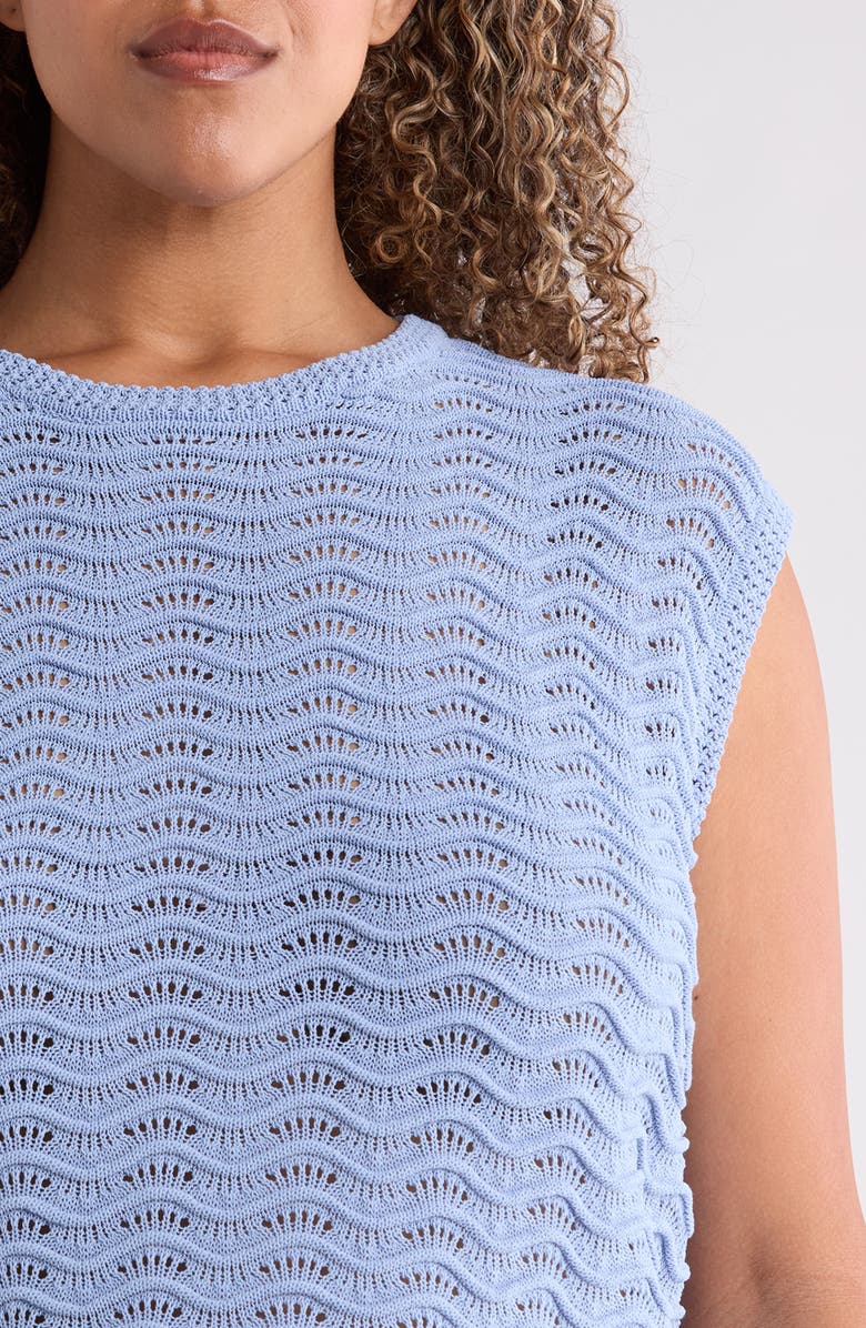 Bernardo Wave Pointelle Knit Sweater, Alternate, color, Blue Heron