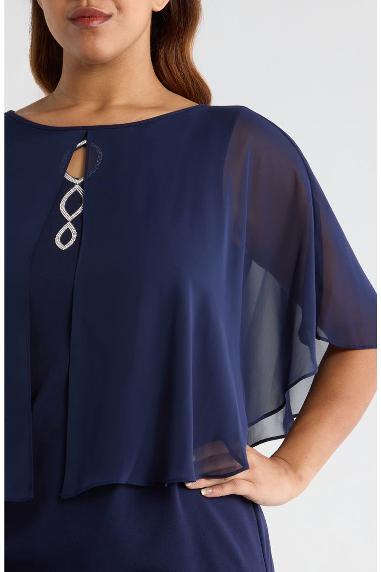 Cape Midi Dress, Alternate, color, NAVY