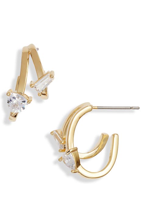 Mixed Cubic Zirconia Half Hoop Earrings
