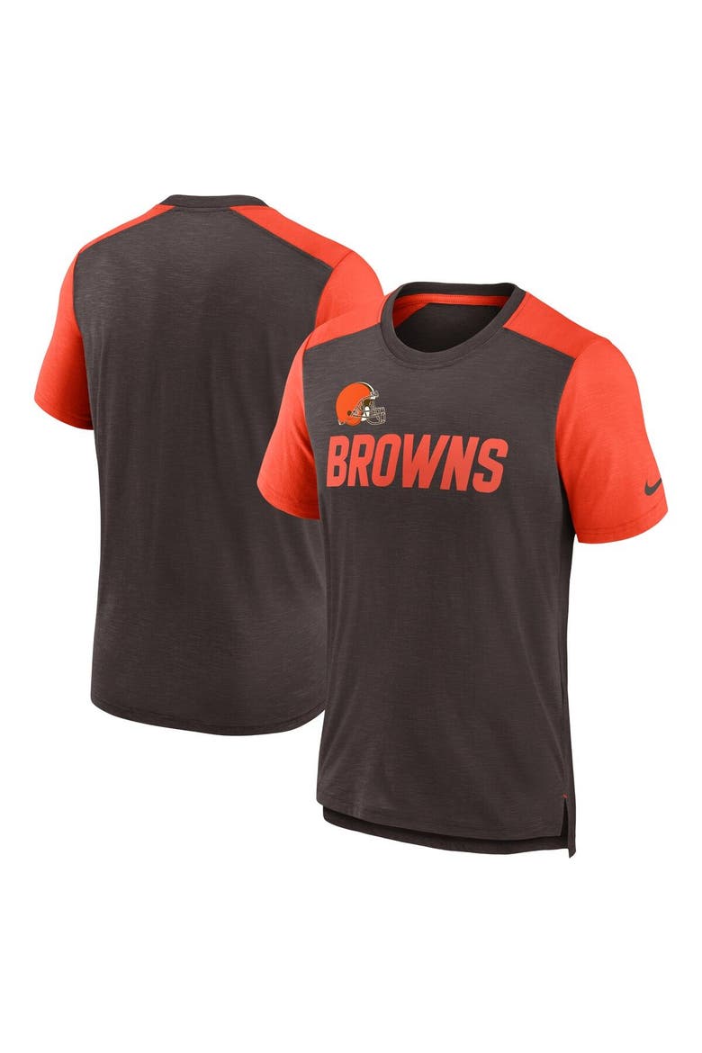 Men's Nike Heathered Brown/Heathered Orange Cleveland Browns Color Block Team Name T-Shirt, Main, color, Brown