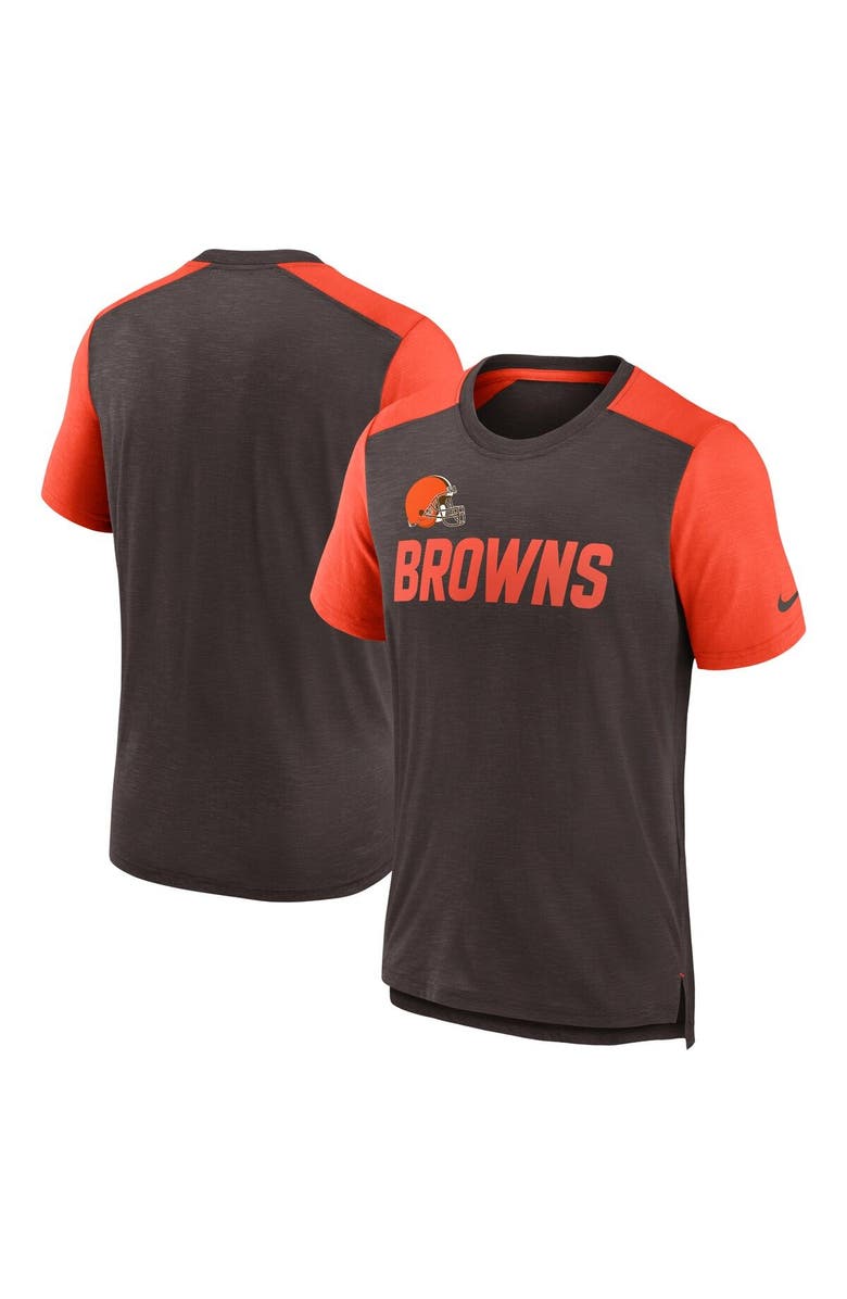 Nike Men's Nike Heathered Brown/Heathered Orange Cleveland Browns Color Block Team Name T-Shirt, Main, color, Brown