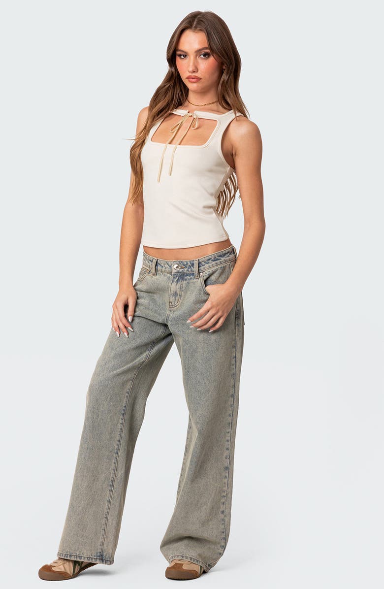 EDIKTED Isabetta Tie Front Knit Tank Top, Alternate, color, White