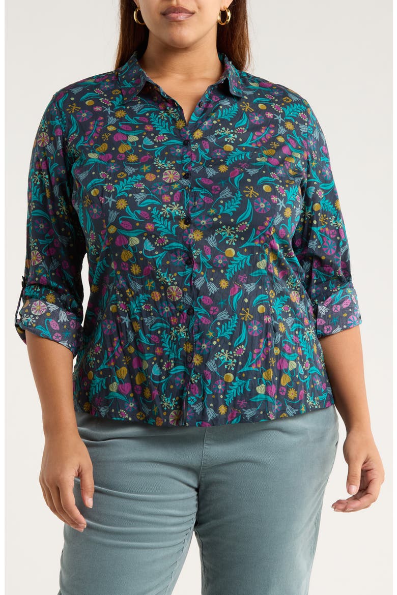 Larissa Printed Organic Cotton Button-Up Shirt, Main, color, ILLUMINATED GARDEN ONYX