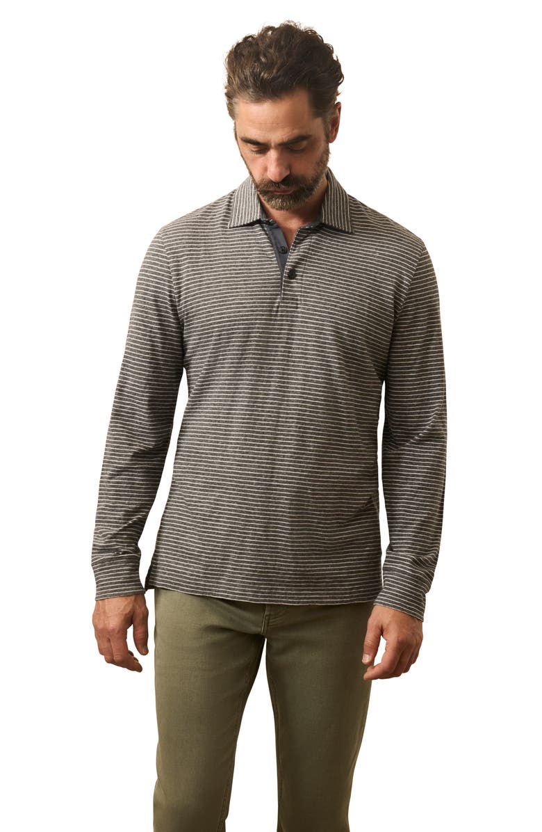 Faherty Sunwash Organic Cotton Long Sleeve Polo, Alternate, color, Charcoal Grey Stripe