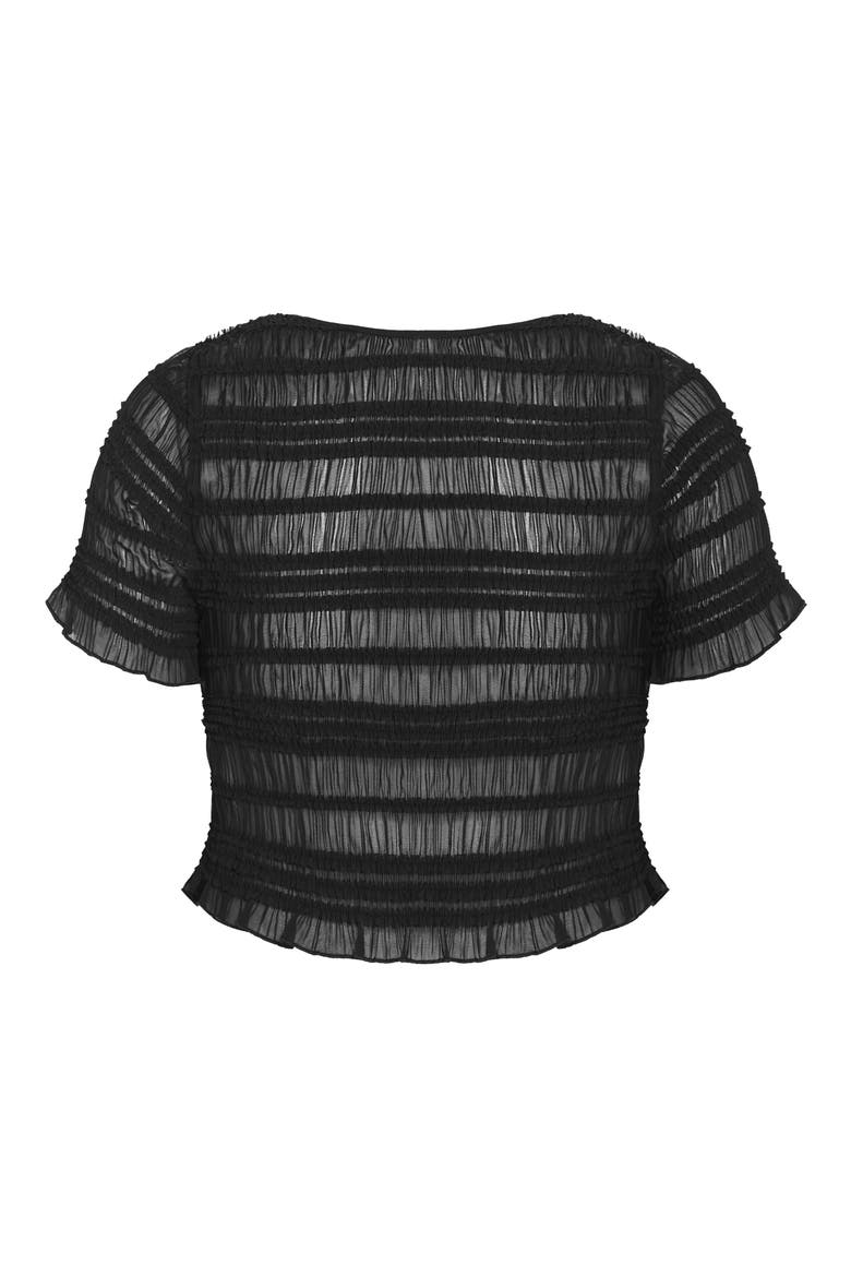 Emelia Shirred Tie Front Top, Alternate, color, BLACK