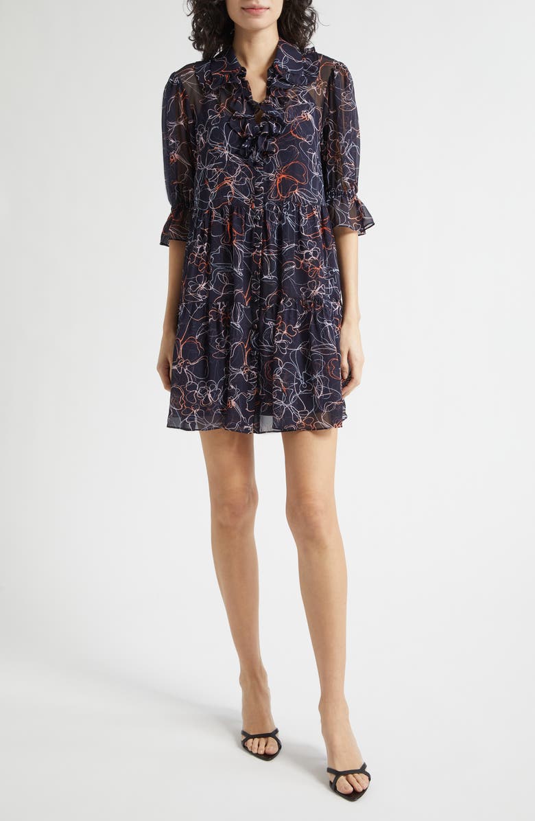 Cinq à Sept Reanna Malva Floral Print Minidress, Main, color, Navy Multi