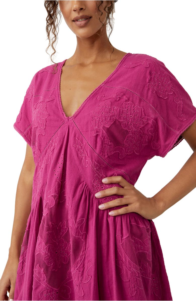Free People Serenity Embroidered Cotton Minidress, Alternate, color, Dragonfruit Punch