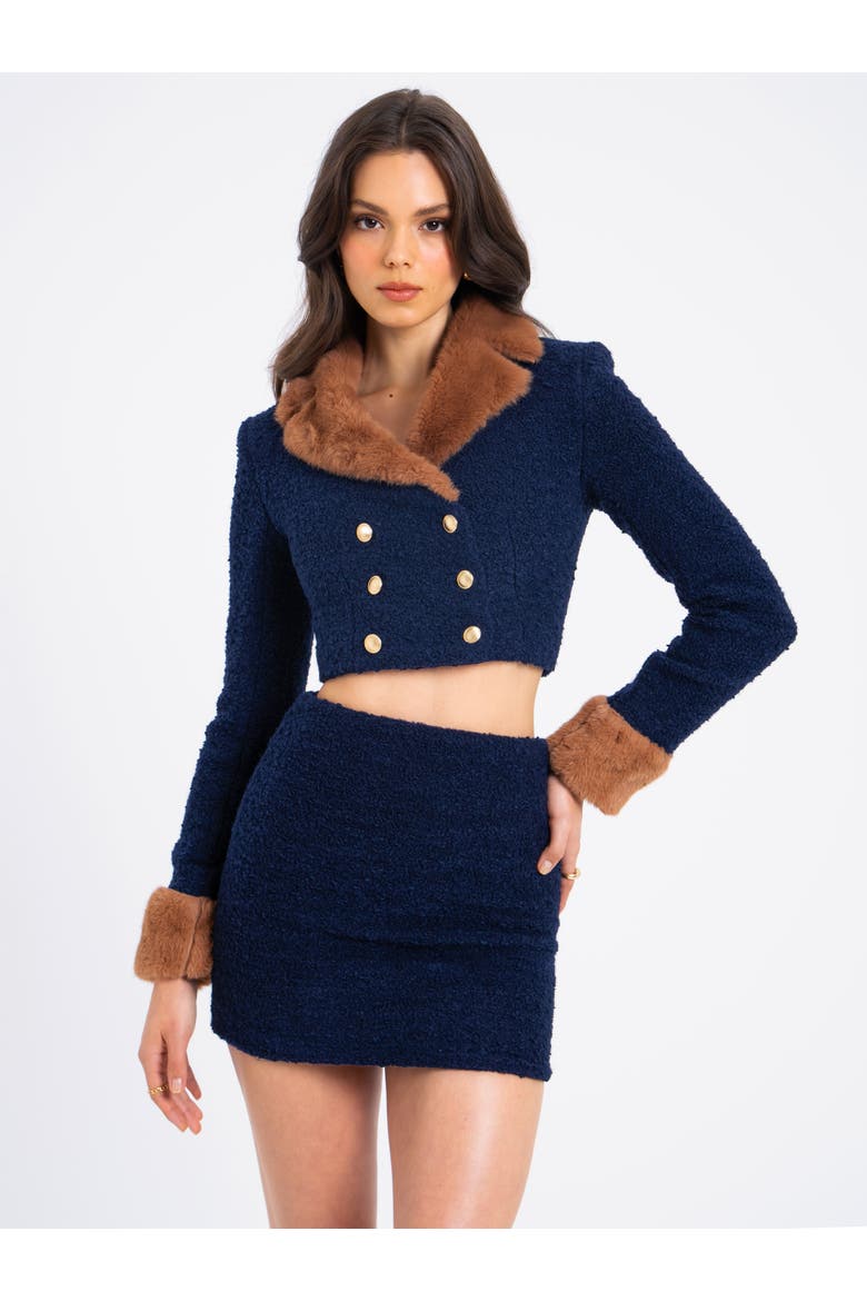 Wylda Boucle Wool Bodycon Mini Skirt, Alternate, color, Navy Blue