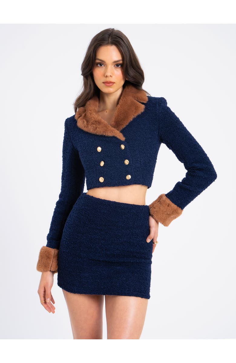 Miss Circle Wylda Boucle Wool Bodycon Mini Skirt, Alternate, color, Navy Blue