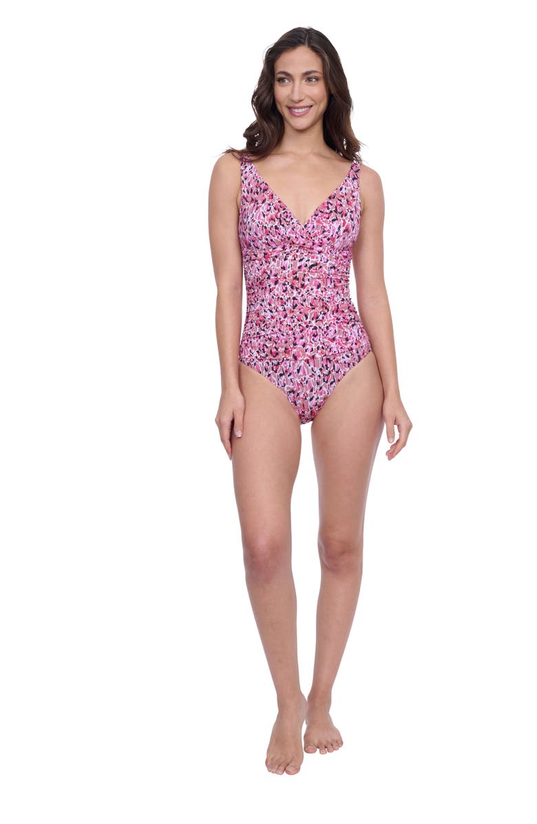Profile by Gottex Pretty Wild Print V-neck One Piece Bathing Suit, Alternate, color, 