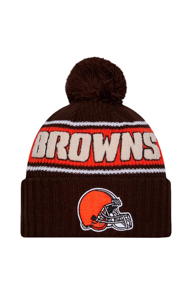 New Era Men's New Era Brown Cleveland Browns 2024 Sideline Cuffed Knit Hat with Pom, Main, color, Brown