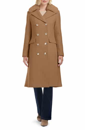 Vince Camuto Double Breasted Wool Blend Coat with Removable Faux Fur Collar