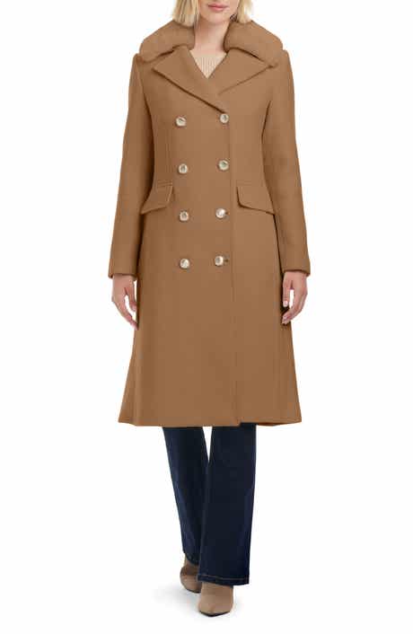 Vince Camuto Double Breasted Wool Blend Coat with Removable Faux Fur Collar