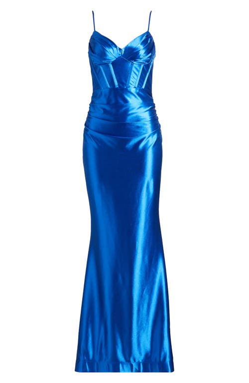 City Studio Satin Trumpet Dress In Saphire