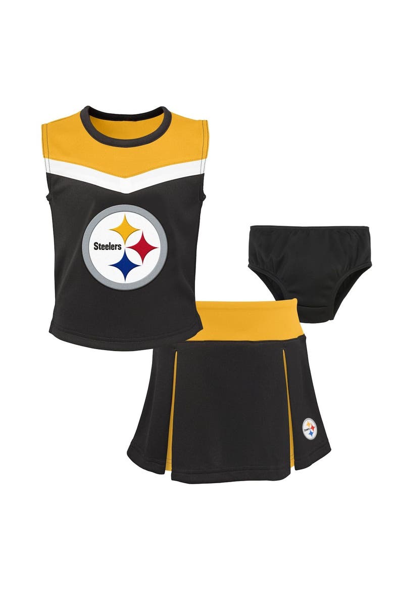 Girls Preschool Black Pittsburgh Steelers Spirit Cheer Two-Piece Cheerleader Set with Bloomers, Main, color, Black