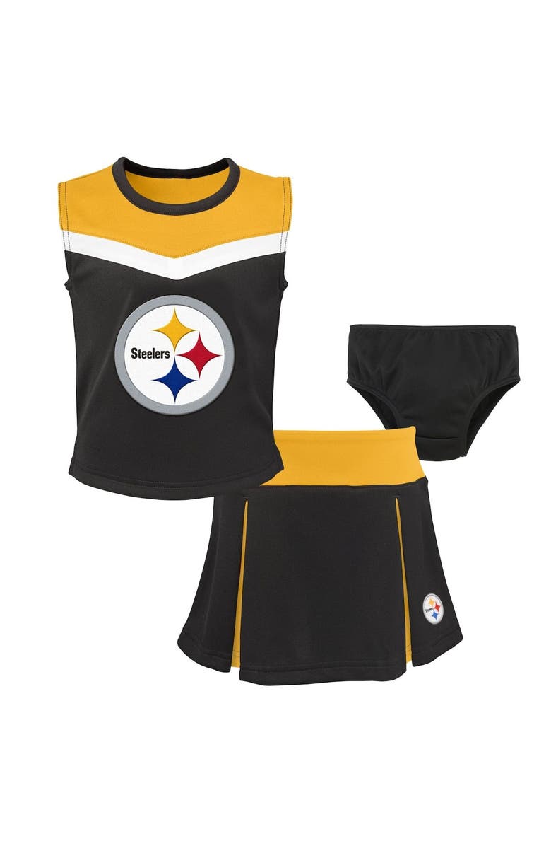 Outerstuff Girls Preschool Black Pittsburgh Steelers Spirit Cheer Two-Piece Cheerleader Set with Bloomers, Main, color, Black