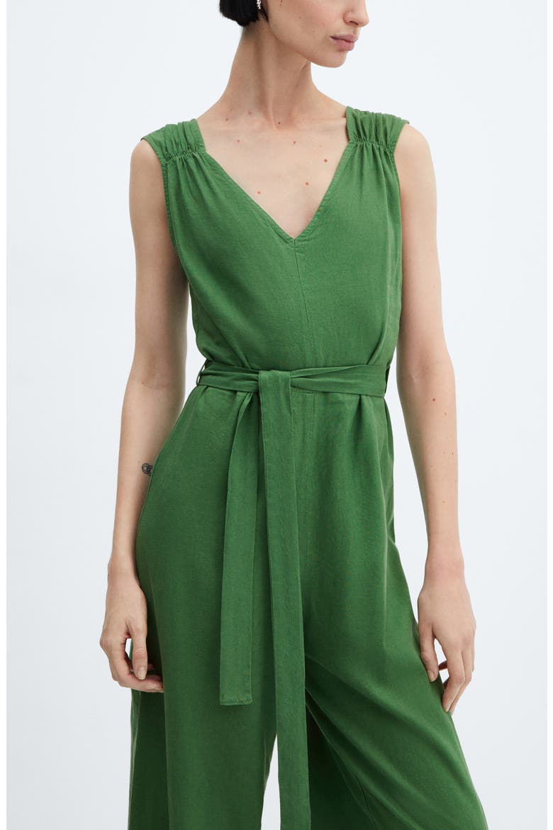 Belted Linen Blend Jumpsuit, Alternate, color, GREEN