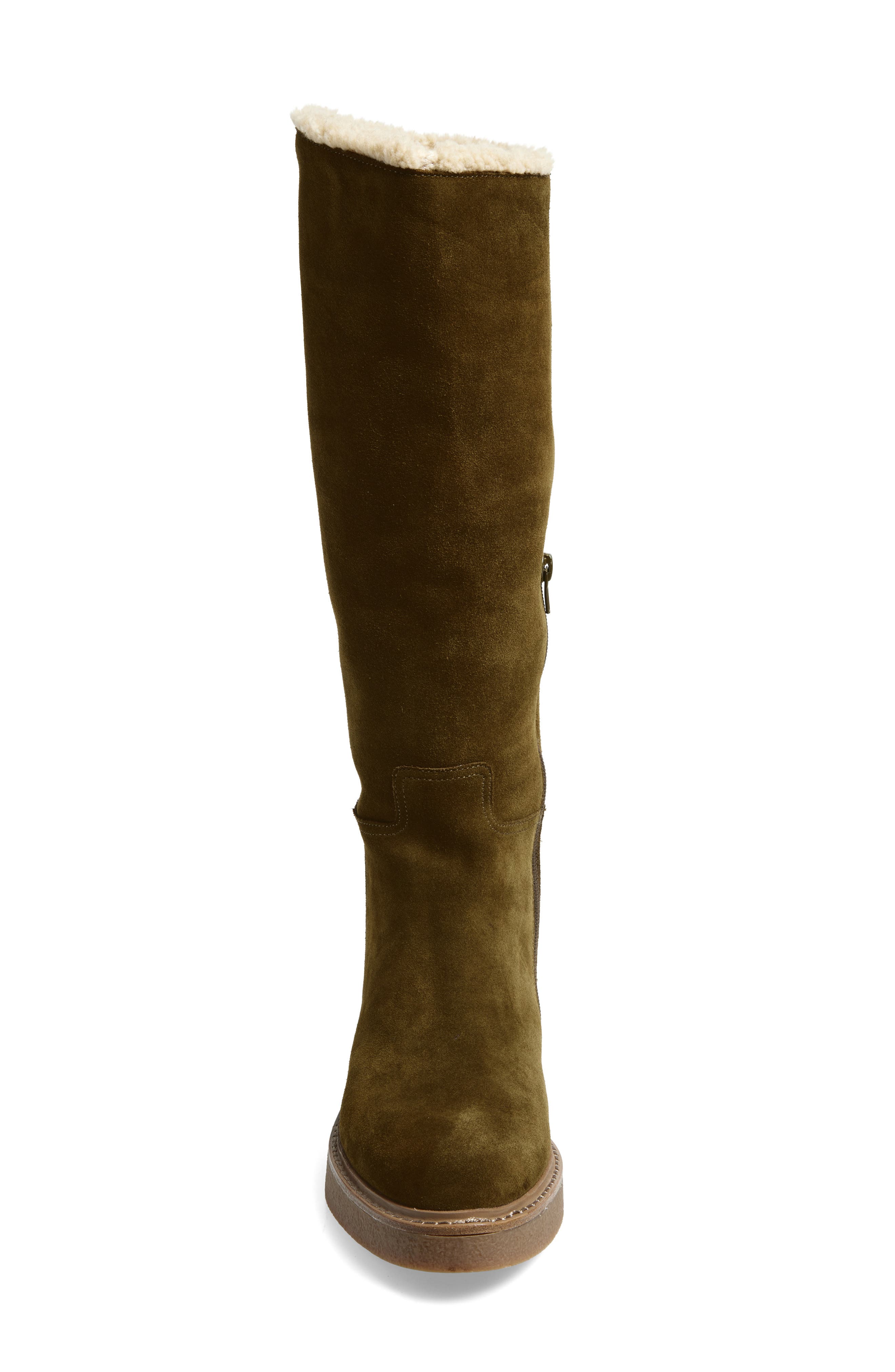 Jeffrey Campbell Zabini Faux Shearling Lined Knee High Boot, Alternate, color, Khaki Suede Combo