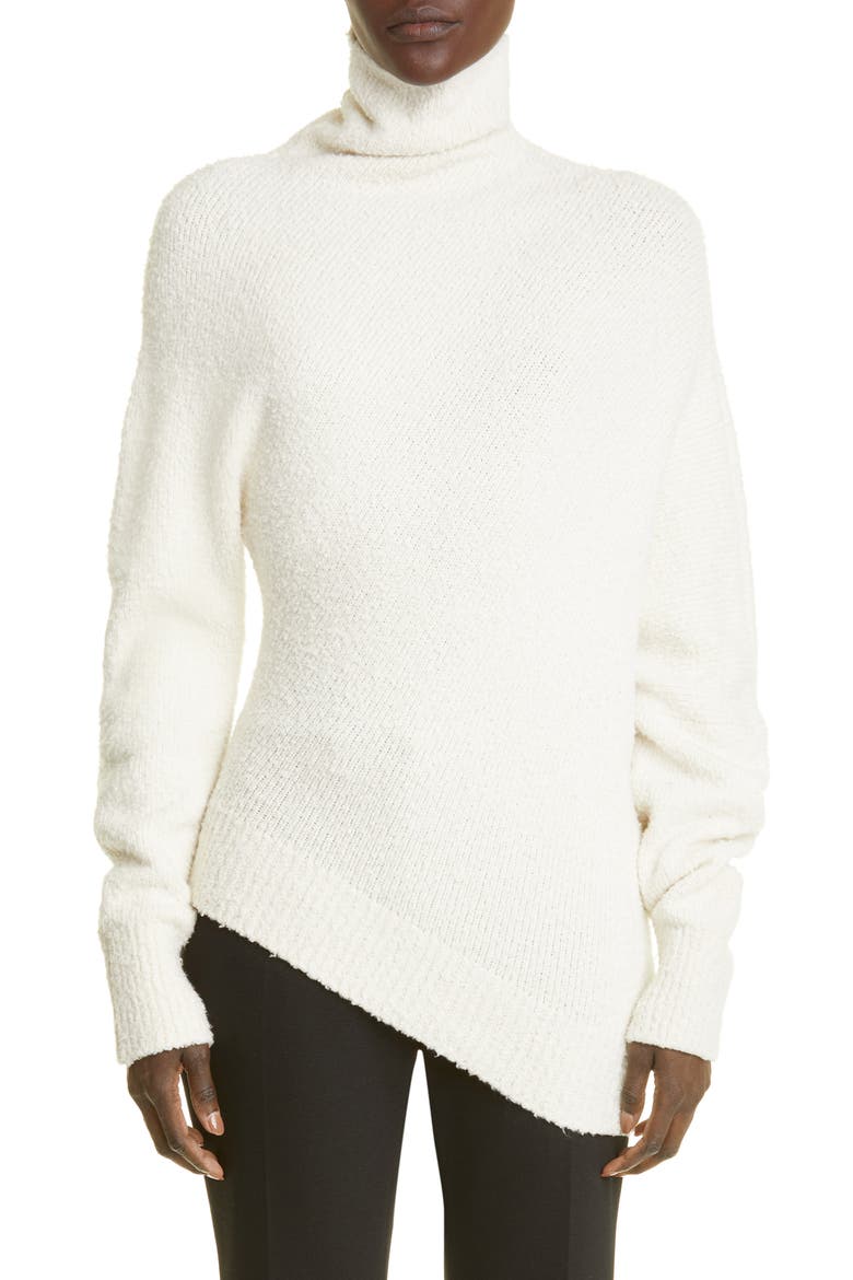 Asymmetric Hem Merino Wool Blend Bouclé Sweater, Main, color, ECRU
