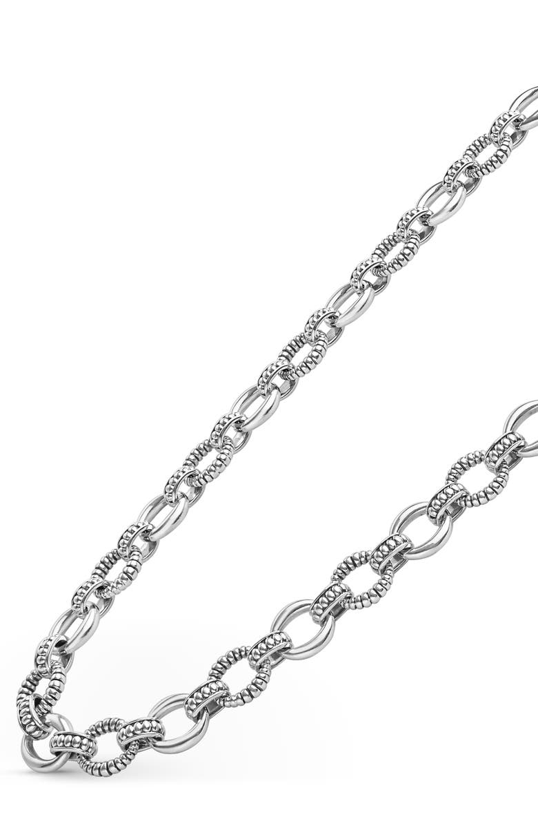 LAGOS Signature Caviar Sterling Silver Fluted Oval Link Necklace, Alternate, color, Silver