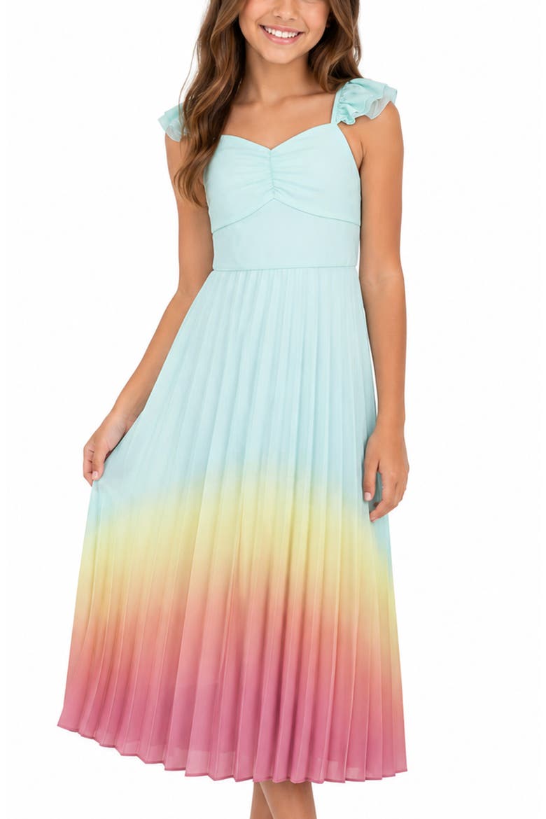 Kids' Ombré Flutter Sleeve Pleated Maxi Dress, Alternate, color, MINT MULTI